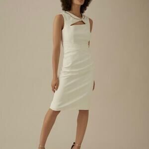 Karen Millen Chain Trim Twist White Sheath Dress size 6 NWT $399